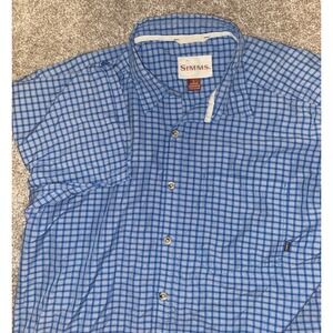 SIMMS Fishing Stone‎ Cold Long Sleeve Plaid Shirt Men's Large Blue Plaid Nylon